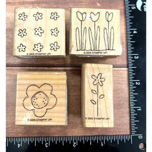 Stampin Up! 2005 Wood Mounted Rubber Stamp set Pocket full of Posies floral
